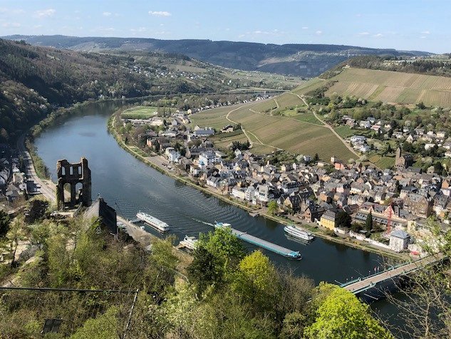 Blick auf Traben-Trarbach mit Burg und Mosel 