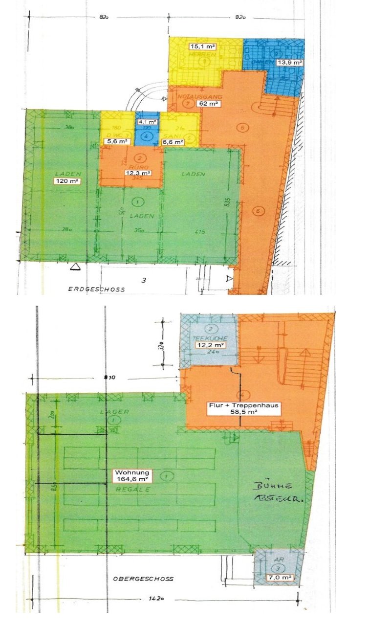 Plan:  EG 245qm Flächen /  OG 205 qm Wohnfl.