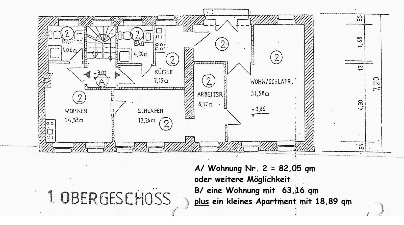 Das erste Obergeschoss (82 qm Wohnfl.)